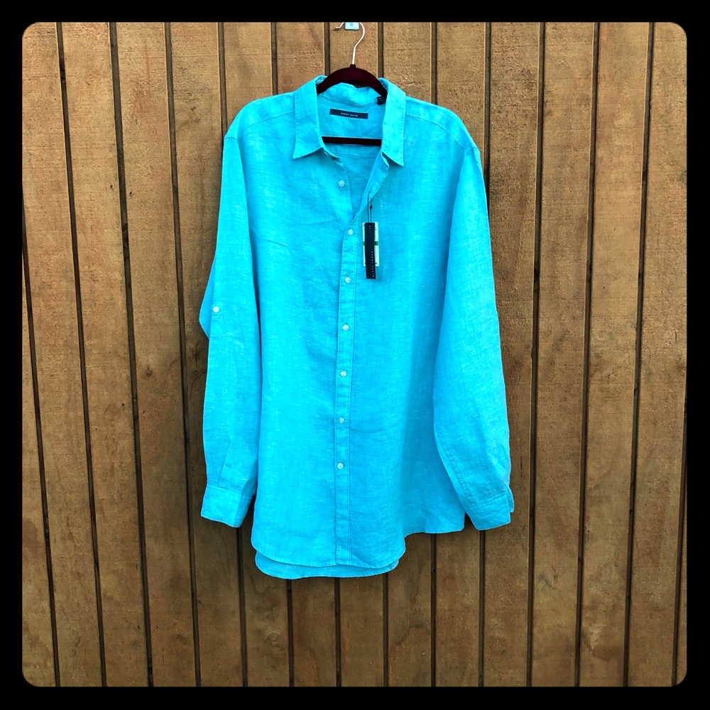 Perry Ellis linen long sleeve/cuffable shirts
